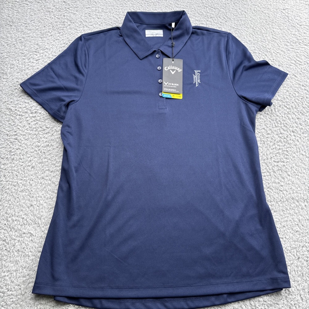 Callaway Golf Polo Shirt Womens Large Blue Opti-Dri UV Short Sleeve Frontier CC